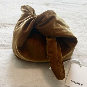 New Merit Beauty Signature Makeup Bag Corduroy Tie Top Pouch in Rich Brown